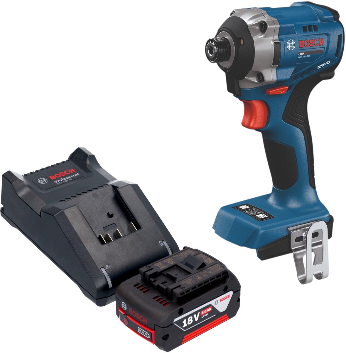 Bosch GDR 18V-215 Professional accu-slagschroevendraaier 18 V 215 Nm 1/4" borstelloos + 1x accu 5,0 Ah + oplader