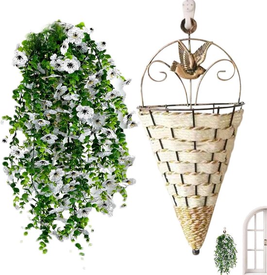 Kunstorchideeën Boeket - Nepbloemen Hangend - Decoratie Buiten - UV-bestendig Ontwerp - 75 x 30 cm - Wit