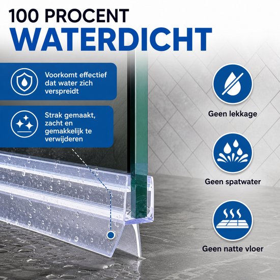 HOUBIE® Douchedeurafdichting met Waterkering set 6-8 mm (2 Strips van 100 cm Makkelijk Inkortbaar) - Waterstopper Geschikt voor glas van 6 tot 8 mm - Douchestrip - Douchedorpel Lekstrip voor Horizontale bevestiging