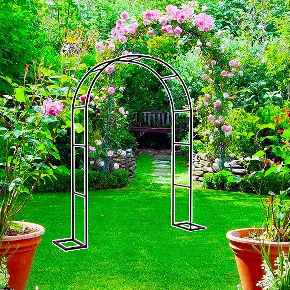 Tuinboog Metaal - Bruiloft Decoratie - Klimplanten Ondersteunen - Klassieke Stijl - 3.5mx2.2m - Zwart