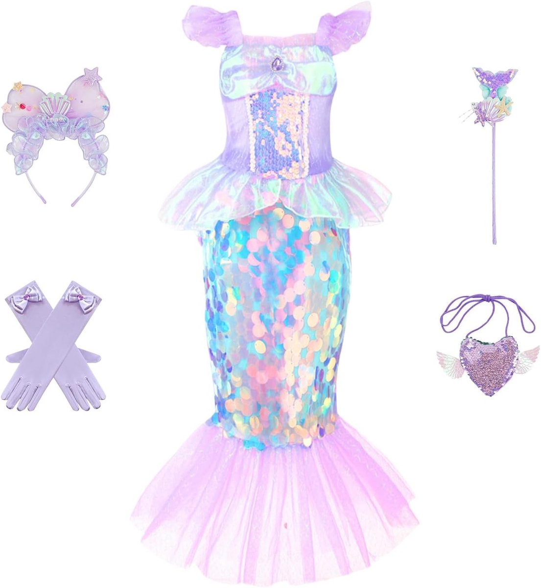 Betoverende Zeemeermin Kostuumset voor Meisjes van 4-8 Jaar met Ocean Flame voor Halloween, Cosplay en Carnaval, Inclusief Cadeaubox