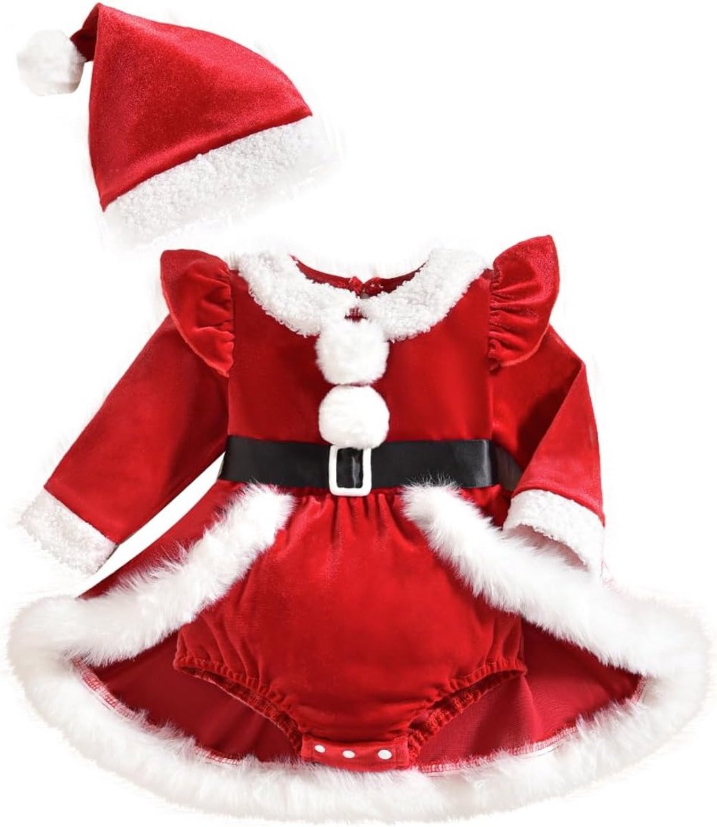 Baby Romper Kerstoutfit Kostuum voor 1-18 maanden - Mijn Eerste Kerst, Romper en Hoed Set voor Meisjes en Jongens
