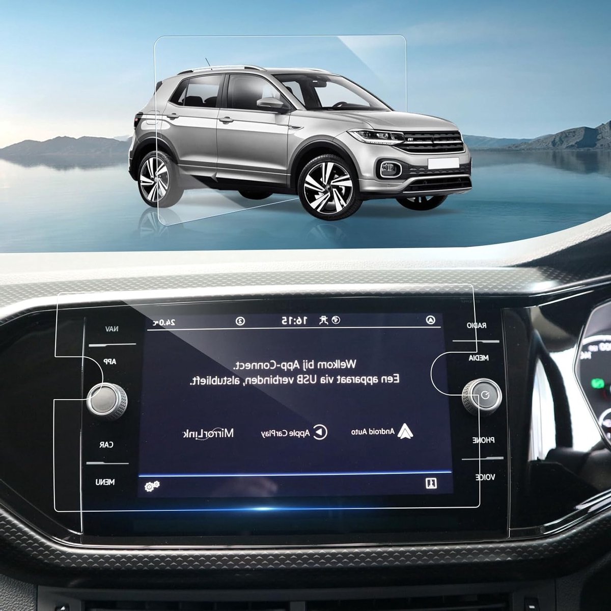 Screen Protector voor VW T-Cross 2019-2024, 8 inch Discover Media Navigatie, Tempered Glass, 9H Krasbestendig, HD Duidelijk Accessoire