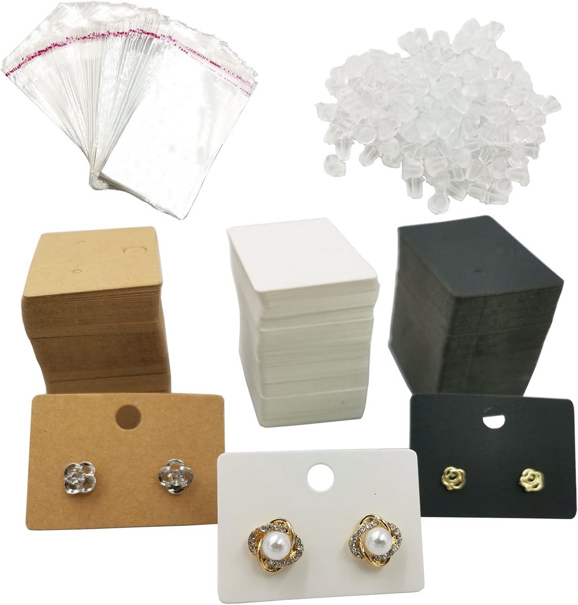 Oorbel Display Kaarten - Sieraden Houders - Sieraden Presenteren - Inclusief Zakjes - 300 Stuks - 3 Kleuren