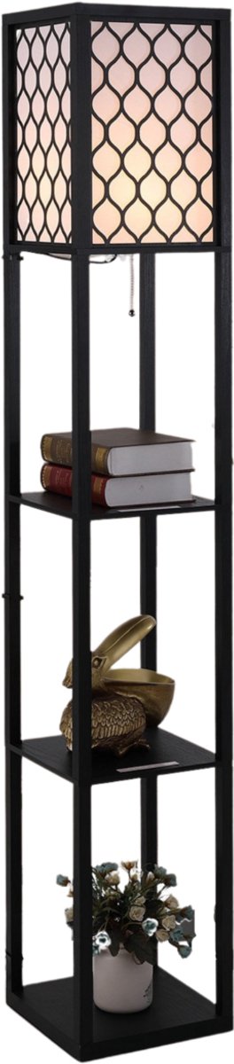 Vloerlamp - Staande lamp - Stalamp - Met opbergruimte - 26L x 26B x 160H cm - Zwart thumbnail 3