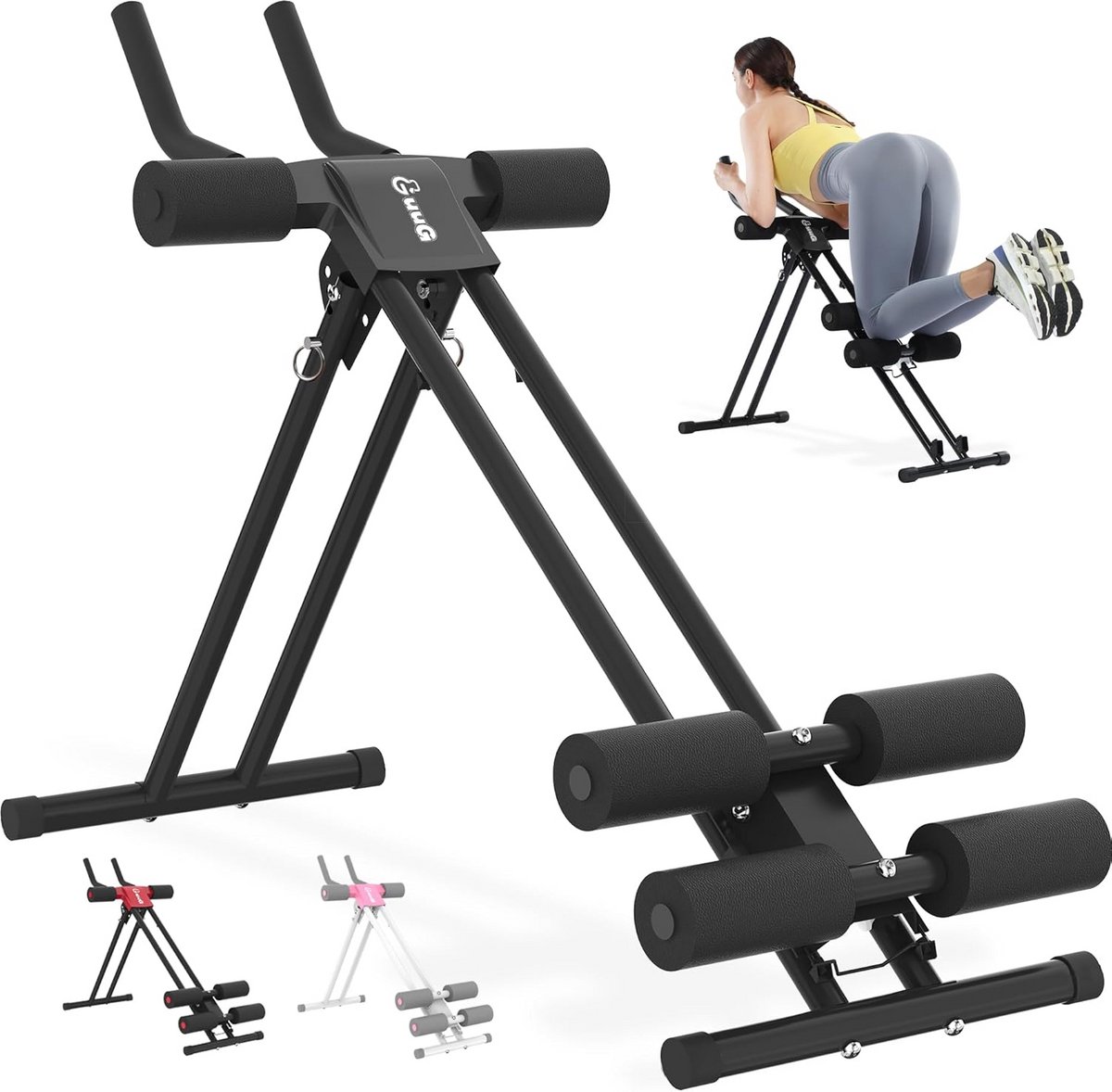 Buikspiertrainer Inklapbaar - Thuis Fitness - Buikspieren Trainen - 4 Weerstandsniveaus - 120 kg Capaciteit - Zwart