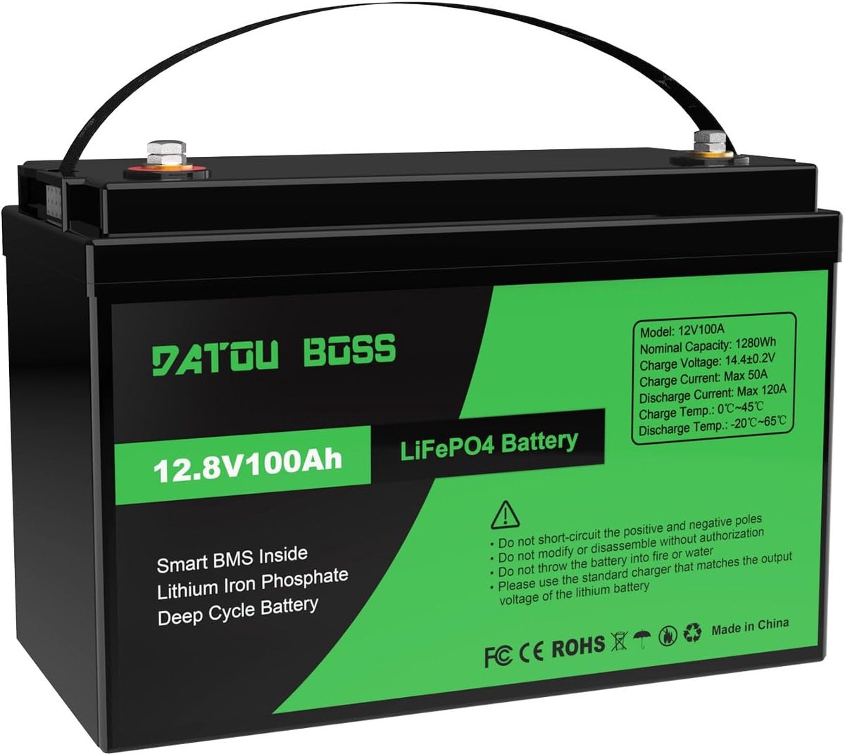 Lithium Batterij - Energie Opslag - Off-Grid Stroom - Geïntegreerd BMS - 100Ah 12V - Zwart