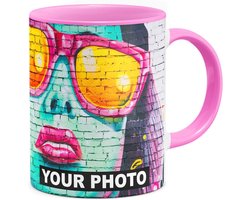 Bedrukte Mok - Eigen Foto Mok - Persoonlijk Cadeau - Intensieve Kleuren - 330 ml - Wit Roze