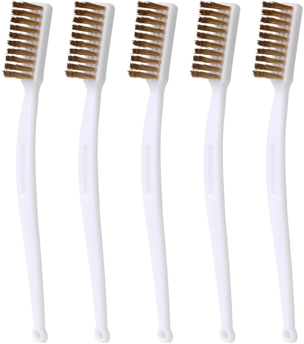 Dailygoods- Schoonmaakborstel 17,3 cm - 5 Stuks - Versterkte Borstels - Duurzaam - Koper - Mini Handgreep - Reinigingsborstel