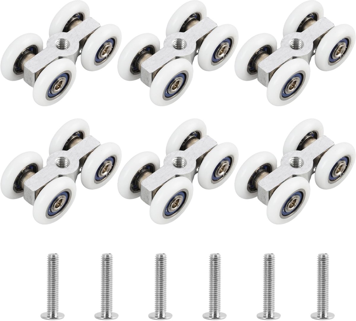 Dailygoods- Schuifdeurwielen Set van 6 - Stille Wieltjes - M6-Schroefdraad - Zinklegering - Diameter 20 mm - Geschikt voor Glazen Deuren - Rolwielen