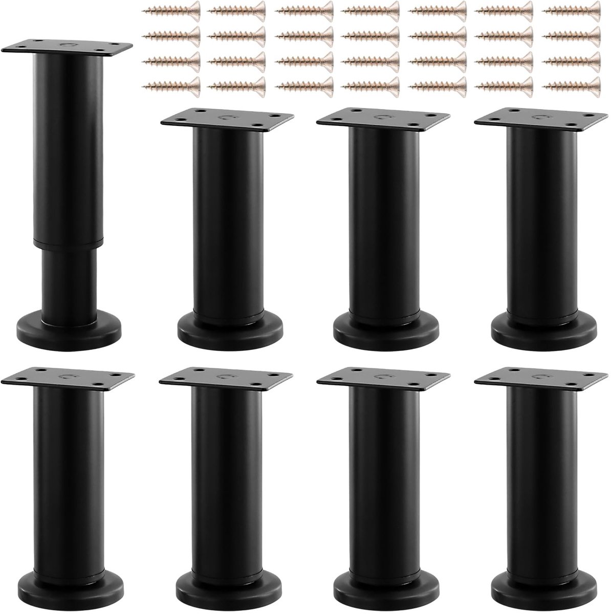 Dailygoods- Meubelpoten Verstelbaar 12-18 cm - Set van 8 - Zwart Metalen - Robuust en Duurzaam - Eenvoudig te Monteren - Stabiele Ondersteuning