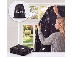 Evite Verduisteringsgordijn met Zuignappen - Blackout Curtain - 200x130cm - Inclusief Opbergtas - Zwart