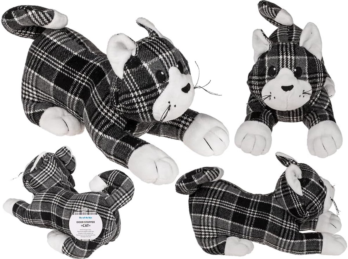 Geruite Deurstopper - Kattenvorm - Deuren Open Houden - Stijlvol Design - 25 cm - Grijs