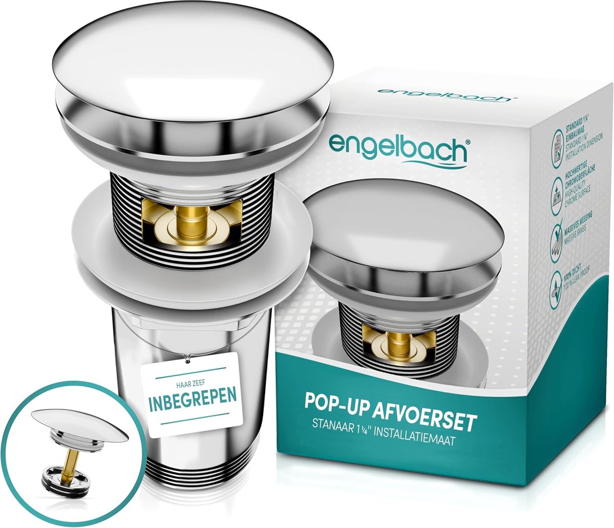 Afvoergarnituur Wastafel - Pop-up ventiel - Afvoer Reparatie - Universele Pasvorm - 1 1/4 inch - Chroom