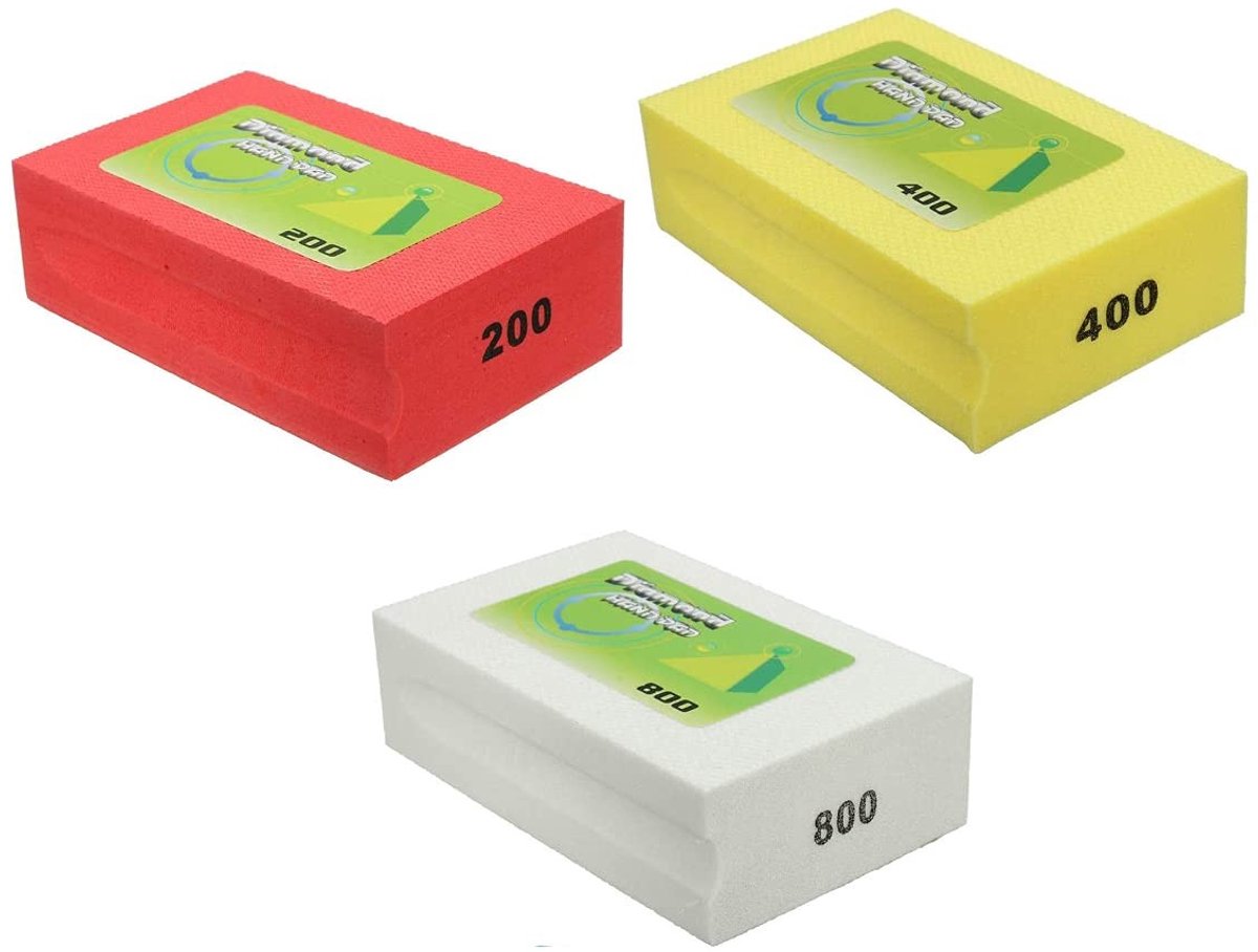 Dailygoods- Schuurpad Set 3 Stuks - Diamant Polijstpad 200/400/800 Grit - Handheld Schuurblok - Geschikt voor Glas/Graniet/Marmer - Hittebestendig en Duurzaam