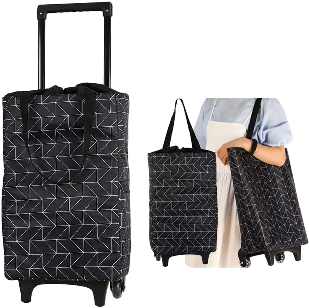 Boodschappentas met Wielen - Draaibare Trolley - Dagelijkse Boodschappen - Thermostaat Voe