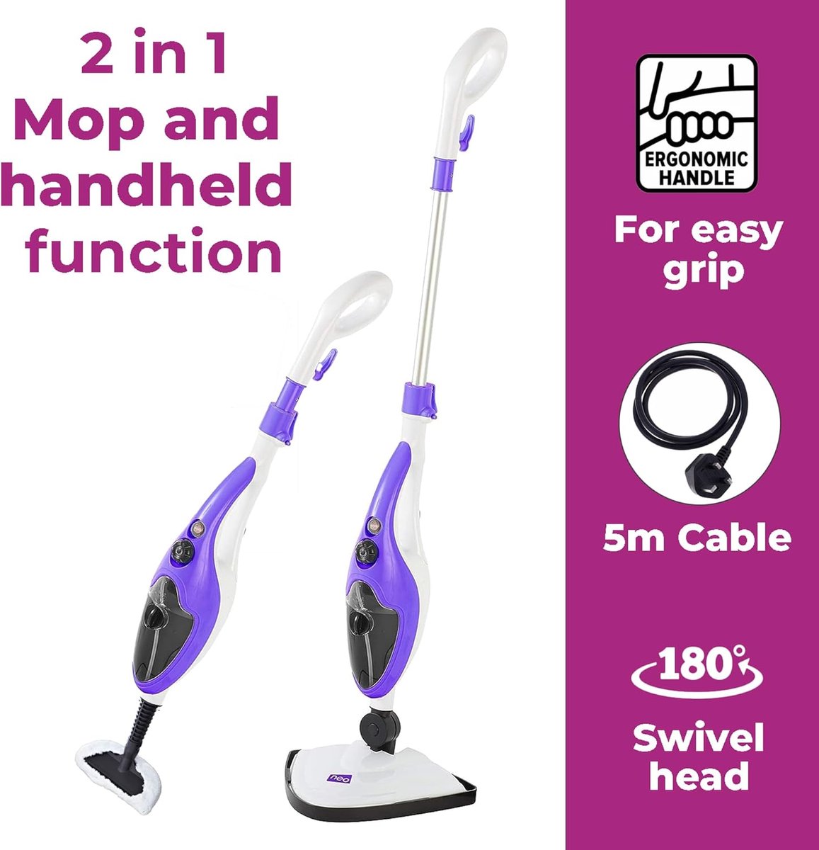 Stoomreiniger 10-in-1 - Multifunctionele Stomer - Hygiënisch Huis - Snel Verwarmend 1500W - 450ml Tank - Paars — cadeau in Cadeau-ideeën - foto 6