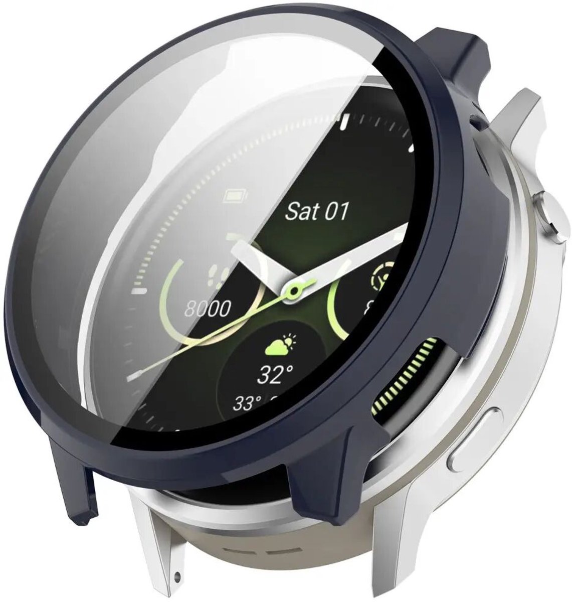 Hoesje met Ingebouwde Tempered Glass Geschikt voor Garmin Venu 4 45MM - Smartwatch Hoes met Screen Protector - Hard Plastic Bumper Case - Blauw