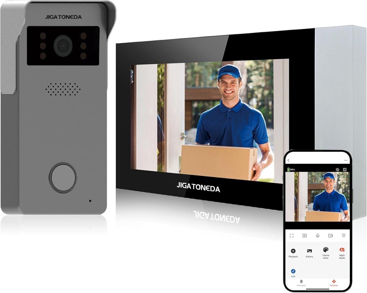 Video Deurbel Camera - Slimme Deurcamera - Huisbeveiliging Thuis - 7 Inch Touchscreen - 1080p HD Resolutie - Grijs
