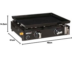 Gas grill - Dubbele grillplaat - Buiten koken - Goede warmteverdeling - 49 x 41 cm - Zwart