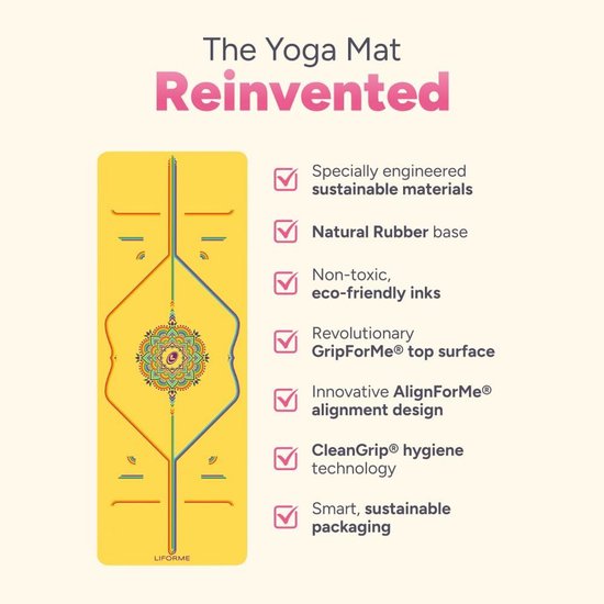 Bedrukte Yogamat - Anti-slip Mat - Yoga Beoefenen - Gepatenteerd uitlijnsysteem - 185 x 68 cm - Gele hoop — afbeelding 5