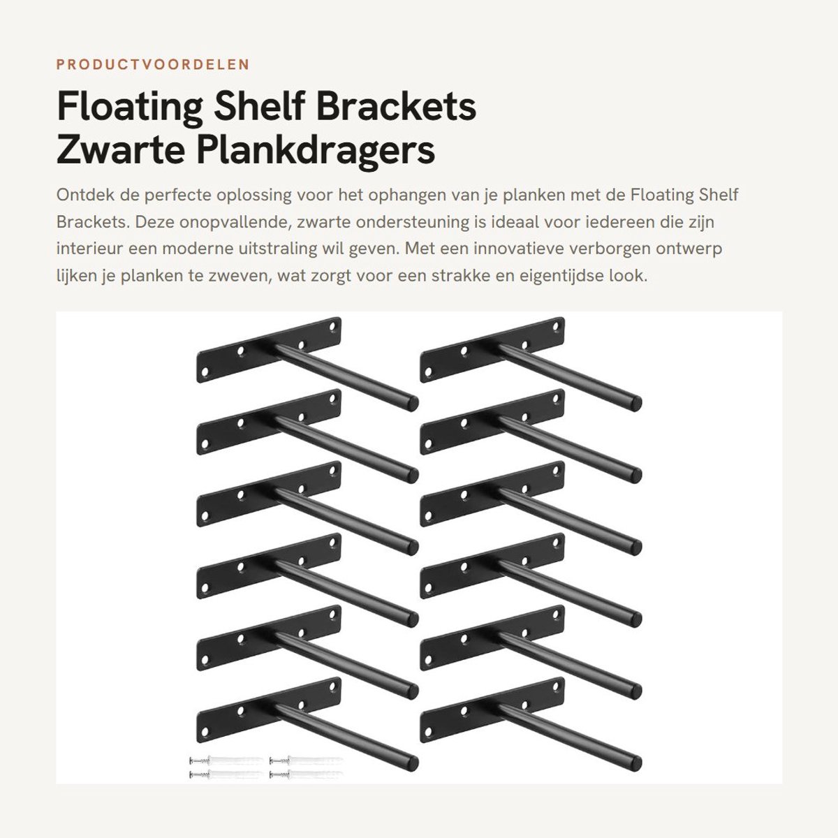 Dailygoods- Plankdragers Zwart - 12 Stuks - 150mm - Schokbestendig - Wandplank Beugels - Verstevigde Constructie - Onzichtbaar Ontwerp - Zwevende Planken
