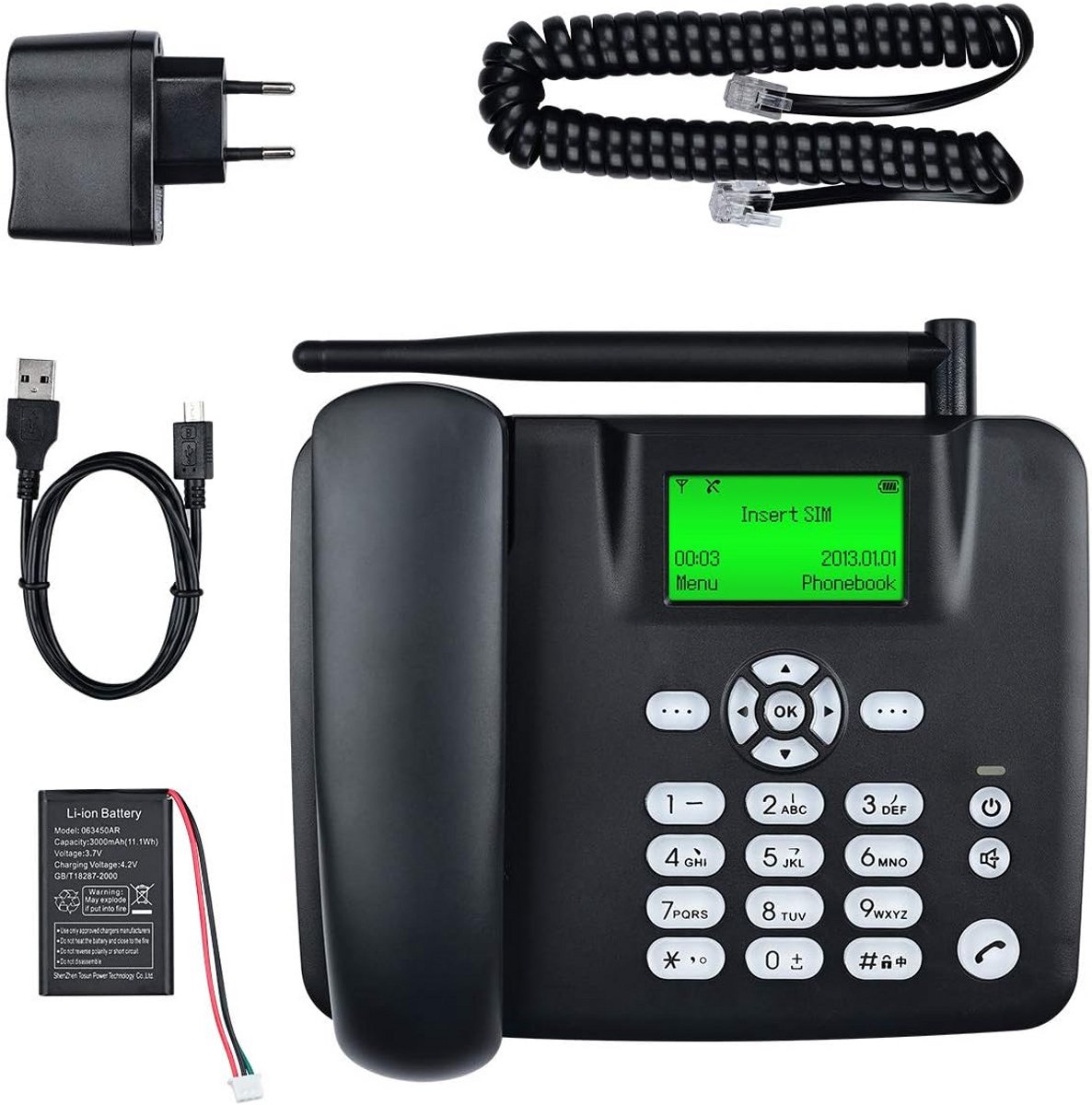 Draadloze Vaste Telefoon - GSM Bureautelefoon - Thuis Bellen - Quad-Band Signaal - Groot LCD Display - Zwart
