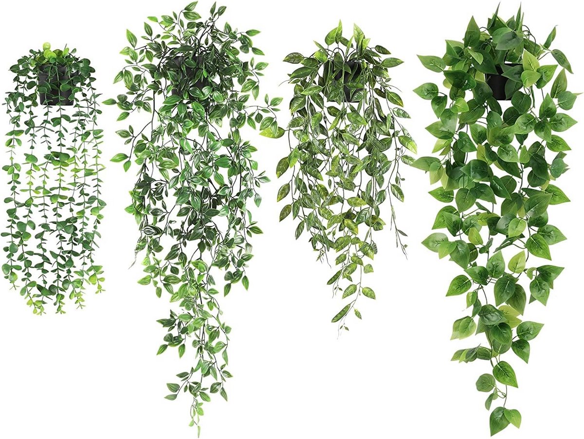 Kunstplant hangend - Groene decoratie - Huis verfraaien - Realistisch uiterlijk - 4 stuks 
