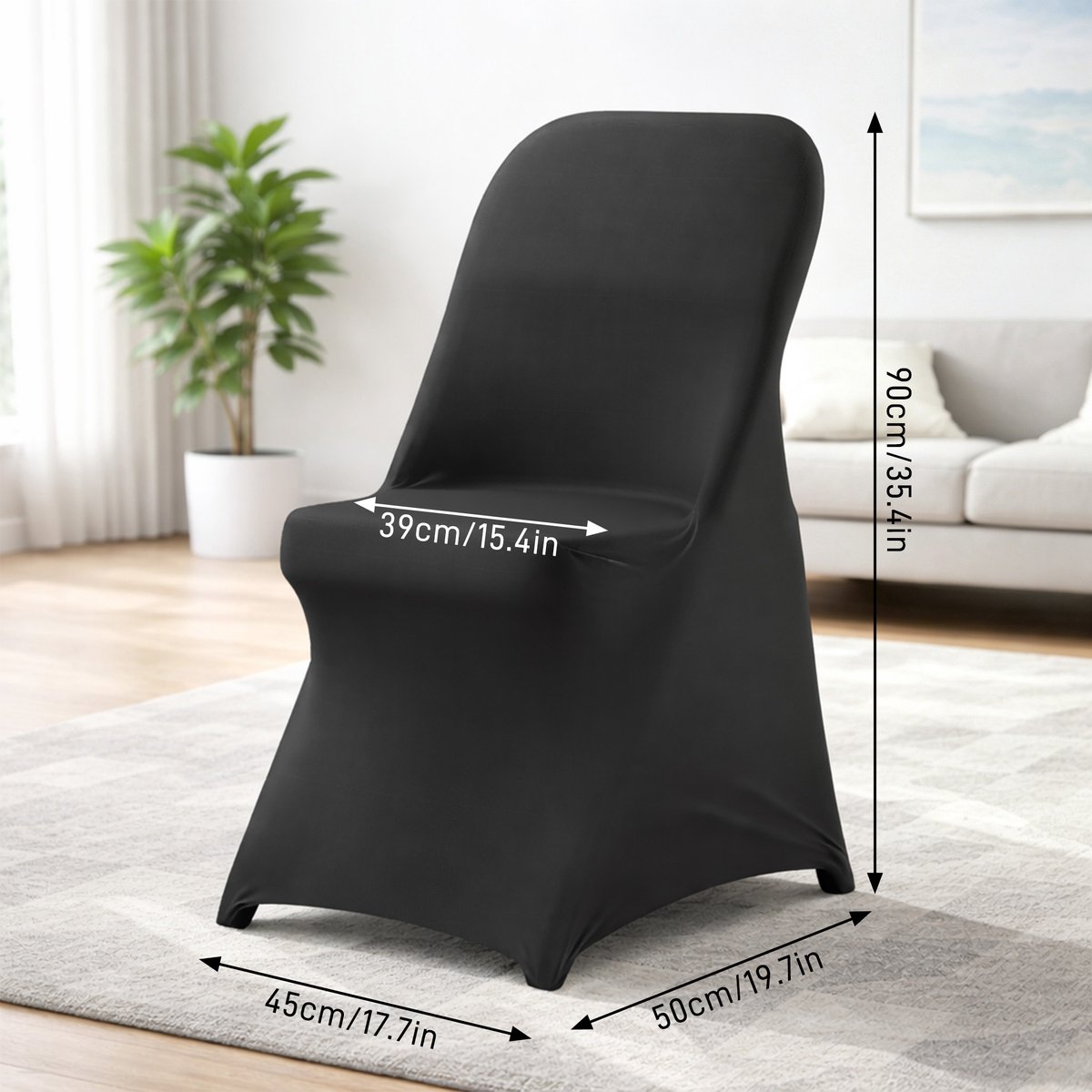 Froadp 100 stuks Effen zwarte gebreide stoelhoezen voor klapstoelen — Ontworpen voor standaard klapstoelen tot 90 cm hoogte. Eenvoudig te bevestigen en makkelijk in onderhoud. Ideaal voor huwelijksceremonies en recepties