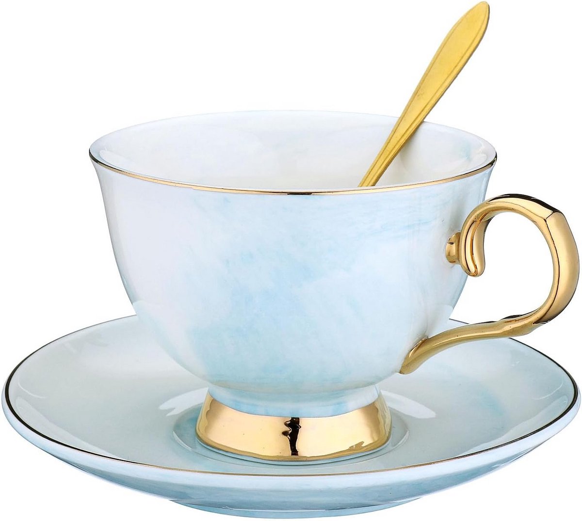 Theeservies Set - Kop en Schotel - Genieten van Drankjes - Vaatwasserbestendig - 200ml - Blauw