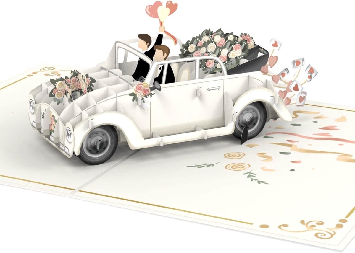 Pop-up Kaart - Wenskaart Bruiloft - Gefeliciteerd Koppels - Handgemaakt Ontwerp - 12 x 175 cm - Goud