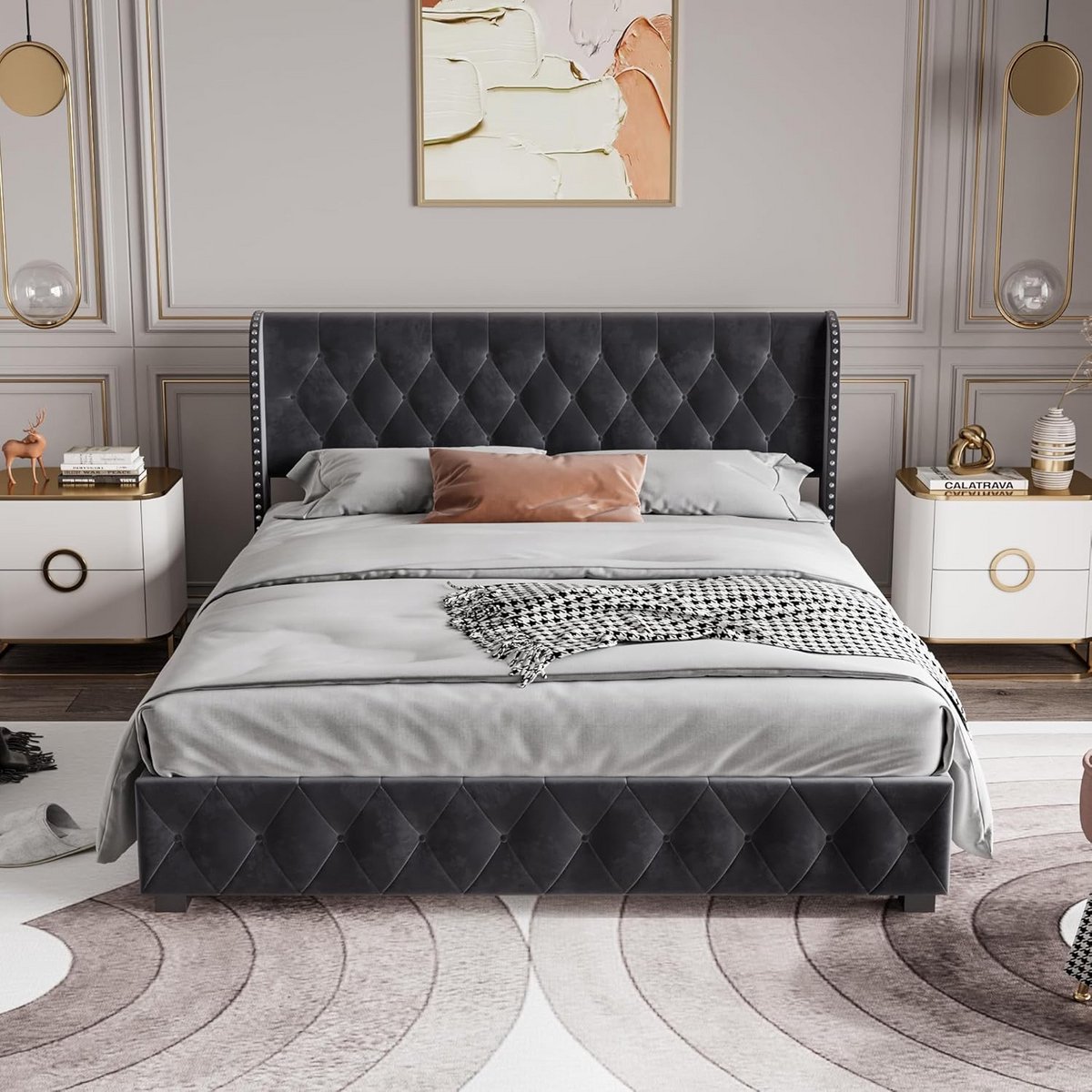 Gestoffeerd Bed - Tweepersoons Bed - Slaap Comfort - Geïntegreerde Opbergruimte - 180x200 cm - Donkergrijs