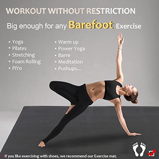 Grote Yogamat - Oefenmat Fitnessmat - Thuis Sporten - Extra Dikke Demping - 7mm Dikte - Zwart — afbeelding 2