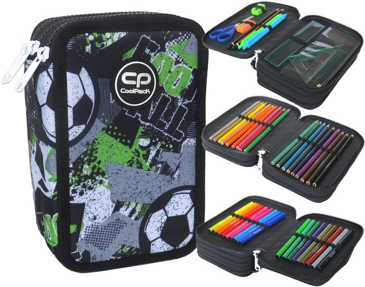 Gevuld Etui - Hulpmiddelen Tas - School Benodigdheden - Drie Compartimenten - 19.5 x 12.5 x 6.5 cm - Grijs