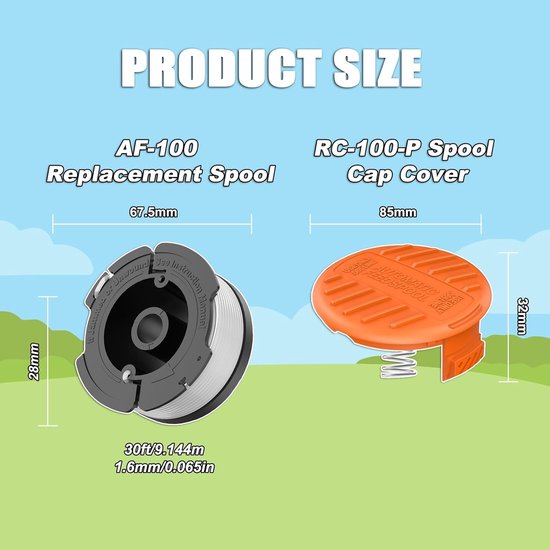 6 stuks - geschikt voor Black & Decker - 1,65 mm in diameter -spoelklos spoel met draad spoeldraad draadspoel trimdraad trimmerdraad grastrimmer kantenmaaier -In de verpakking: 6 spoelen, 6 doppen, 6 veren — afbeelding 3