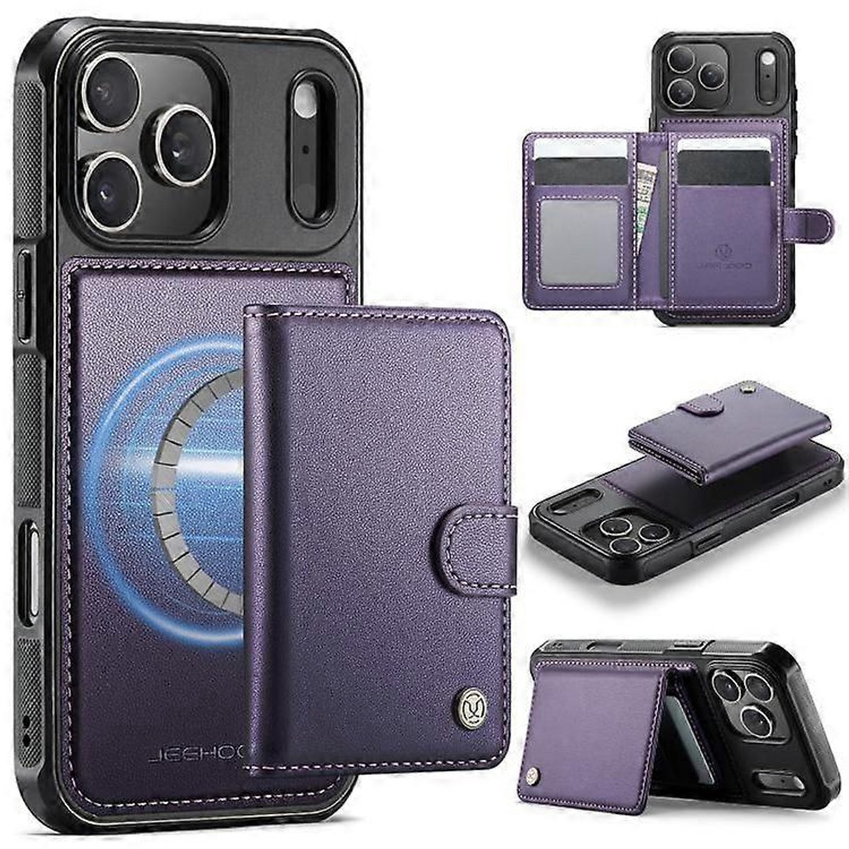Luxe 2-in-1 Backcover + Magnetische/Afneembare Kaarthouder voor iPhone 17 Pro _ Paars