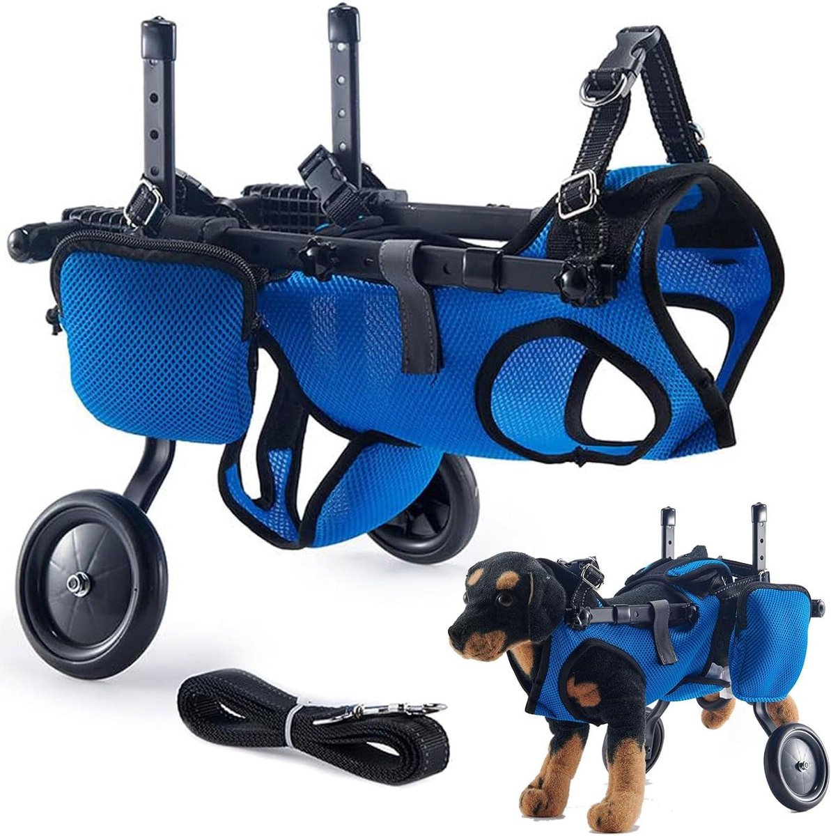 Hondenrolstoel - Mobiliteitshulp - Ondersteuning Lopen - Verstelbaar Frame - Voor Kleine Honden - Blauw
