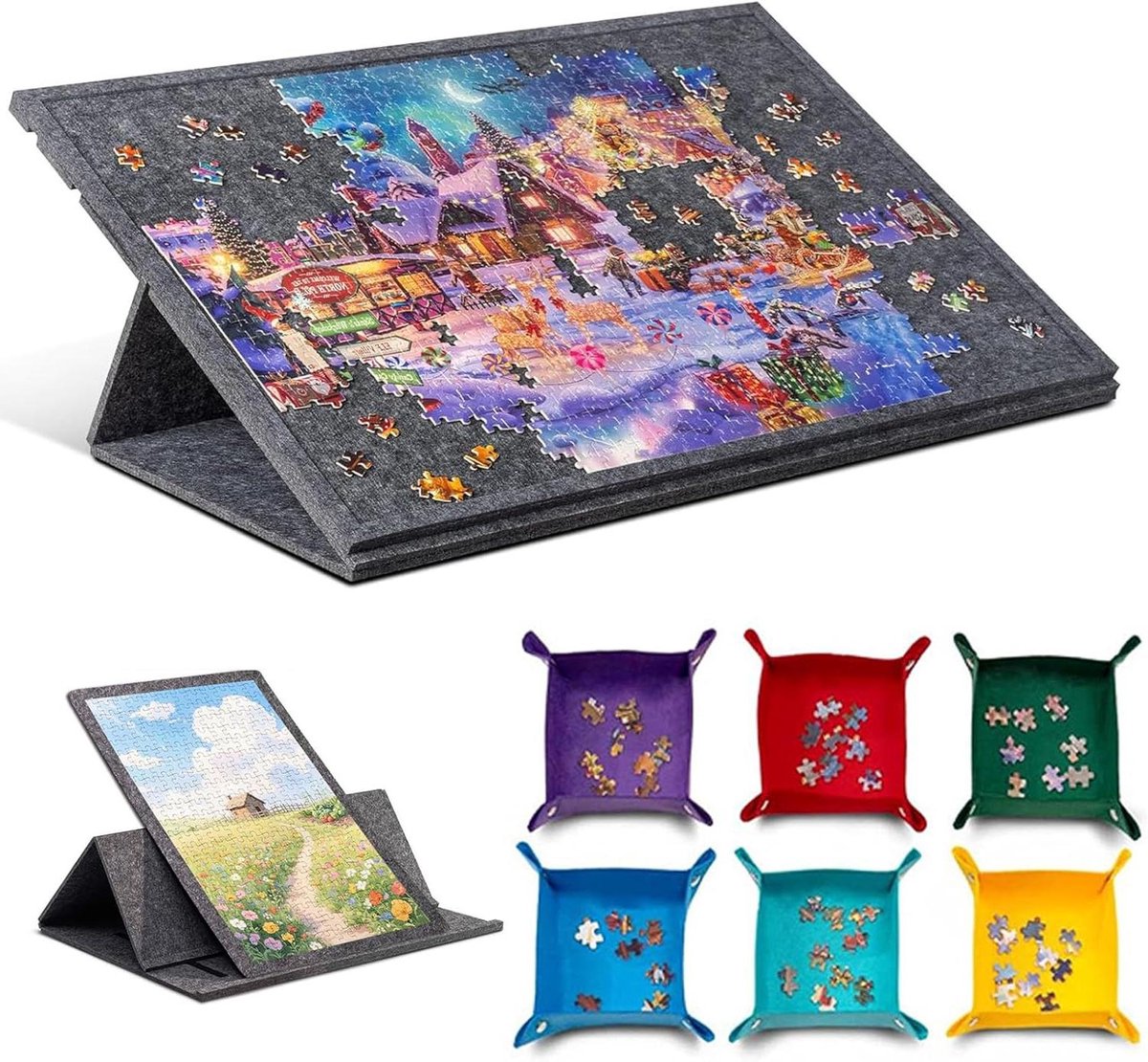 Opvouwbaar Puzzelbord - Puzzeltafel Kantelbaar - Puzzelplezier Thuis - Met 6 Sorteerladen - Tot 1000 Stukjes - Donkergrijs