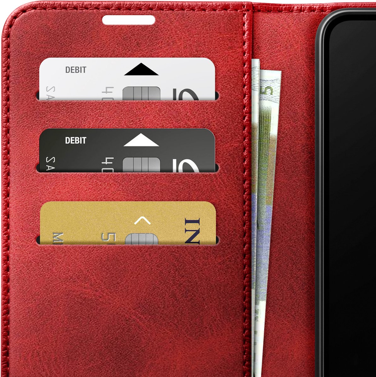 Zanae, Étui Portefeuille pour Geschikt voor Samsung Galaxy S24 / S25 Édition Columbia avec Fonction Support, Rood