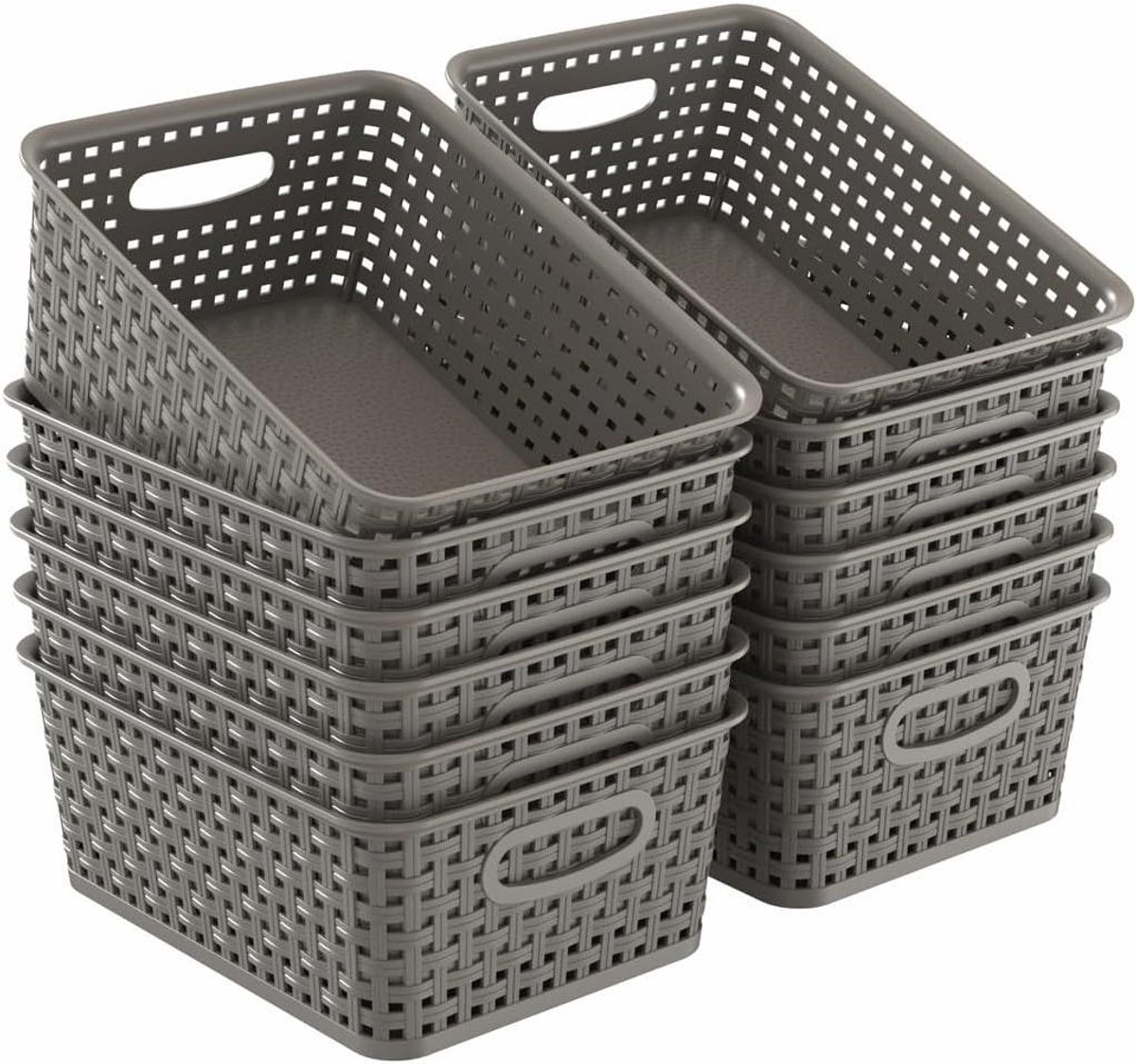 Opbergmandjes Set - Woven mandjes - Thuis Organiseren - Stapelbaar Ontwerp - 12 Stuks - Grijs