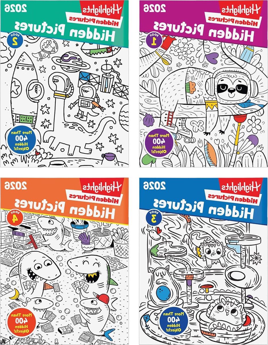 Verborgen Objecten Boeken - Puzzelboeken Set - Kinderen Vermaken - 4 Delige Set - 32 Pagina's Per Boek - Zwart Wit