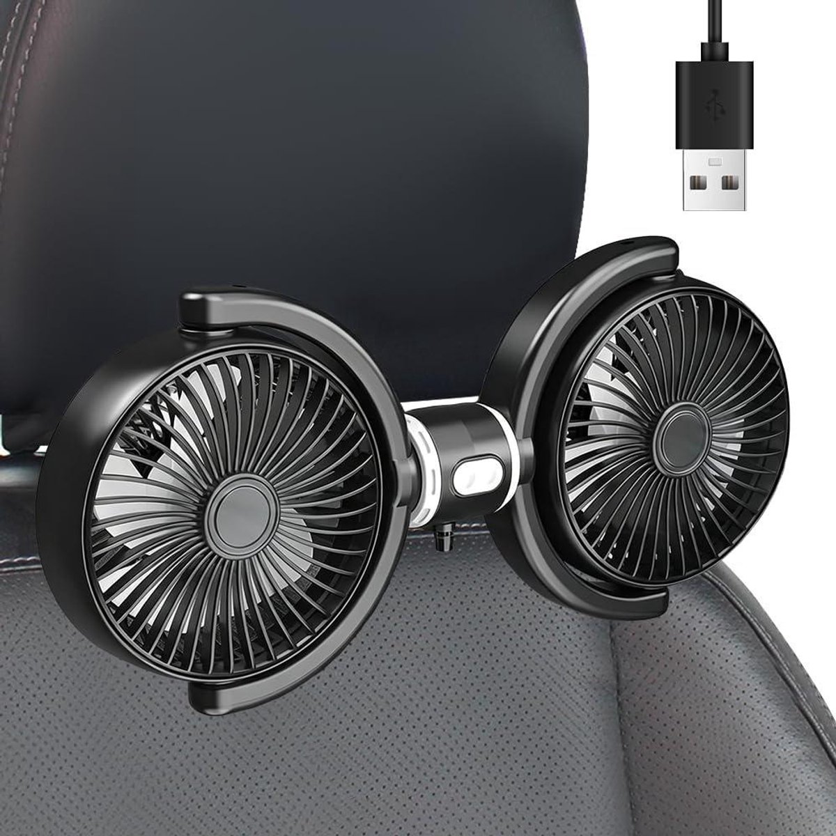Autoventilator Dubbele Kop - Auto Ventilator - Comfortabele Rit - 360 Graden Draaibaar - 5V USB - Zwart