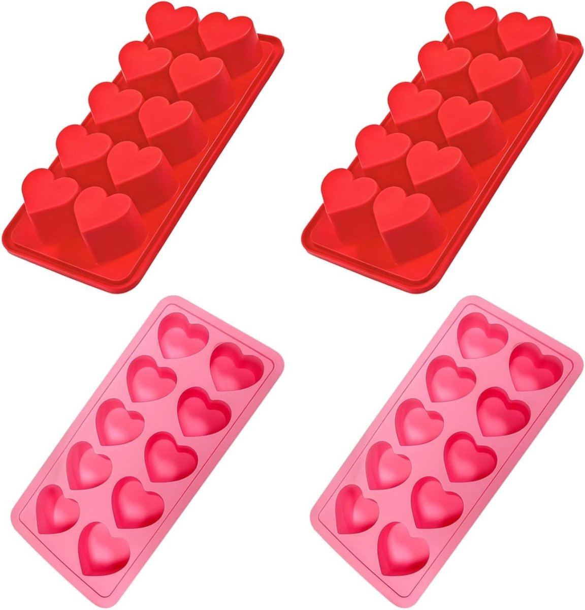 Hartvormige siliconen bakvormen voor cake, gelei, chocolade en ijs - Flexibele 4-delige set voor creatieve lekkernijen en ijsblokjes maken
