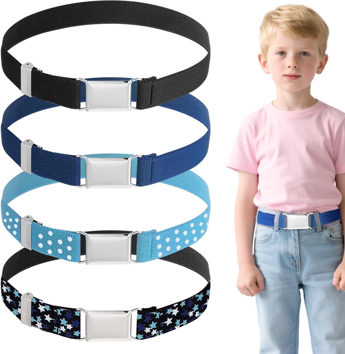 Set van 4 verstelbare meisjesriemen, elastische kinderriemen met magnetische sluiting, 55 x 2.5 cm, ideaal voor school en vrije tijd