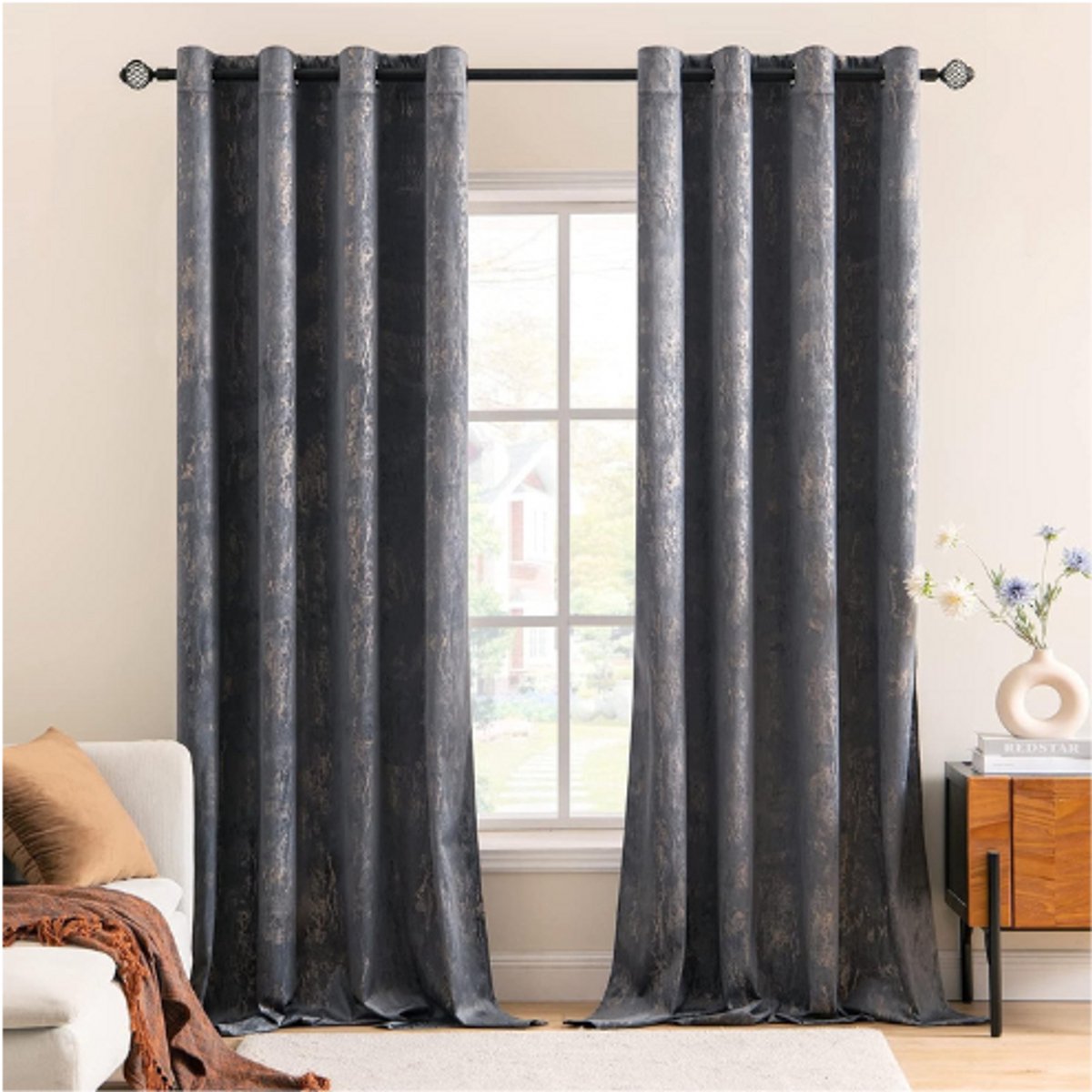 Bronskleurige fluwelen gordijnen 2 panelen kamerverduisterend thermisch geïsoleerd gordijn paar vitrage gordijnen voor woonkamer kinderkamer slaapkamer kinderkamer 140 x 245 cm (b x l) grijs