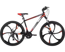 Mountainbike 66 cm – Voor heren en dames voor recreatief en sportief gebruik op terrein – Met 21 versnellingen en dubbele mechanische schijfremmen – Zwart aluminium frame met spatbord