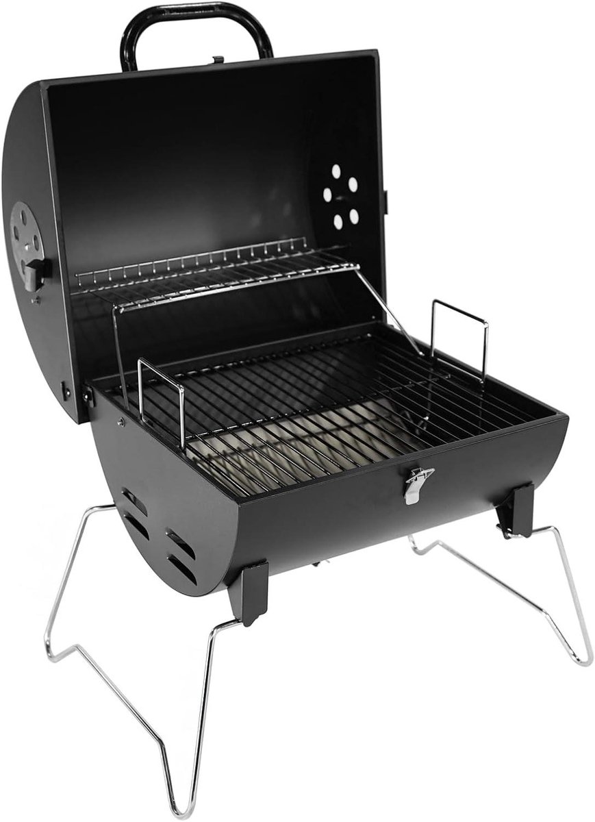 Draagbare Barbecue - Compact Grill - Buiten Koken - Inklapbare Poten - 37x34.5cm Grill - Zwart