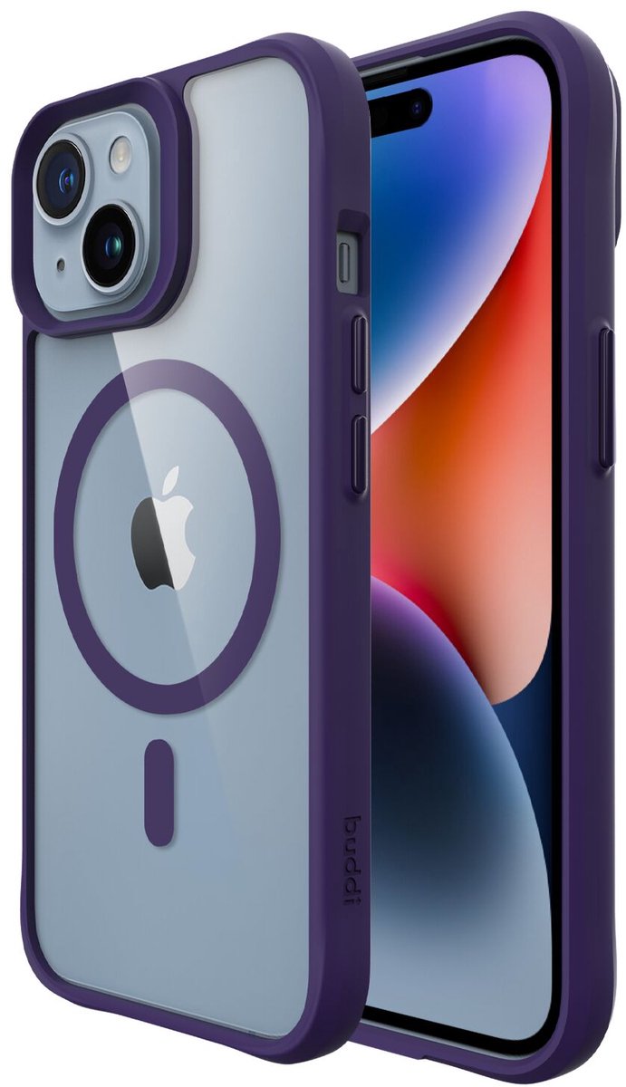 Buddi Hybrid - Hoesje Geschikt voor Apple iPhone 15 / 14 / 13 - Compatibel met MagSafe - Back Cover met Magneet - Magnetische Beschermhoes - Transparant Paars