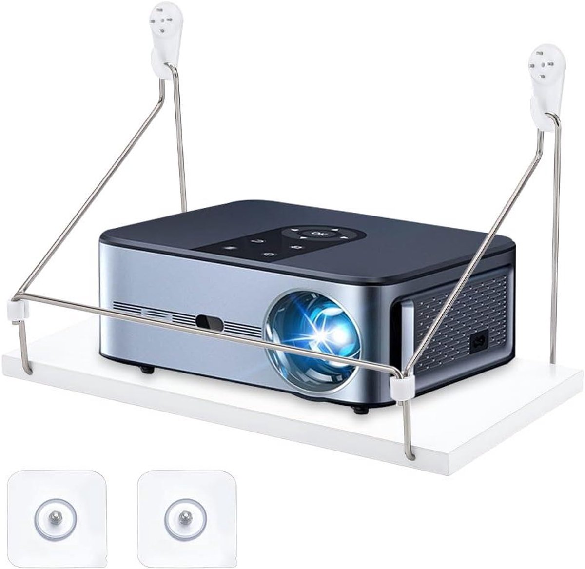 Projector Plank - Wandmontage Houder - Media Apparaten Opslag - Roestvrijstalen Frame - 30x15 Cm - Wit