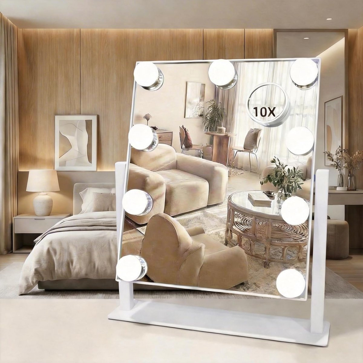 Professionele Hollywood Make-up Spiegel met Dimbare LED Verlichting en 10x Vergroting